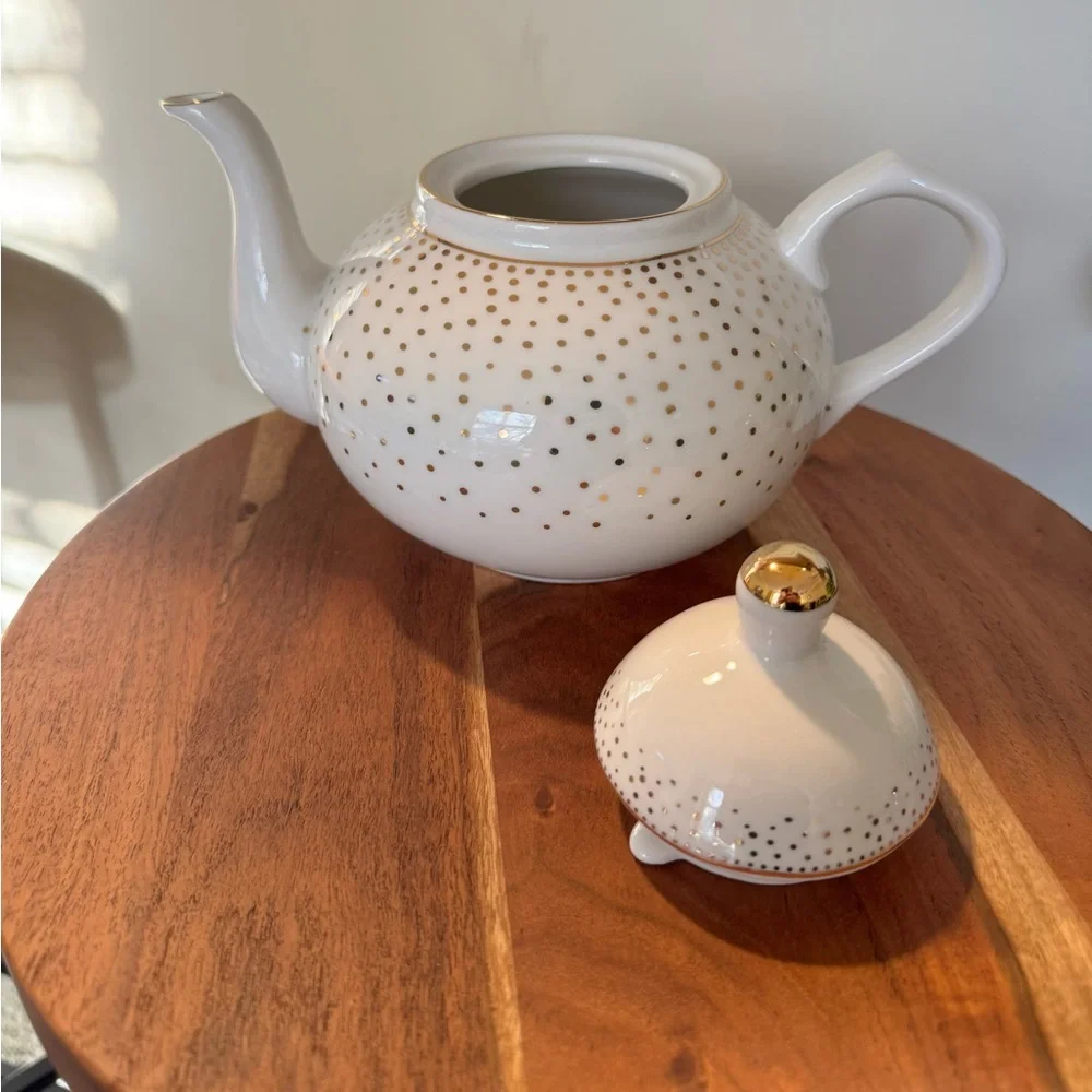Grace's Teaware Metallic Gold Dots Teapot, Creamer, and Sugar Bowl Set